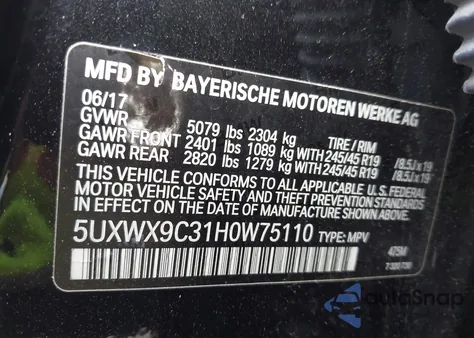 2017 BMW X3 xDrive28I from USA, damaged, VIN 5UXWX9C31H0W75110